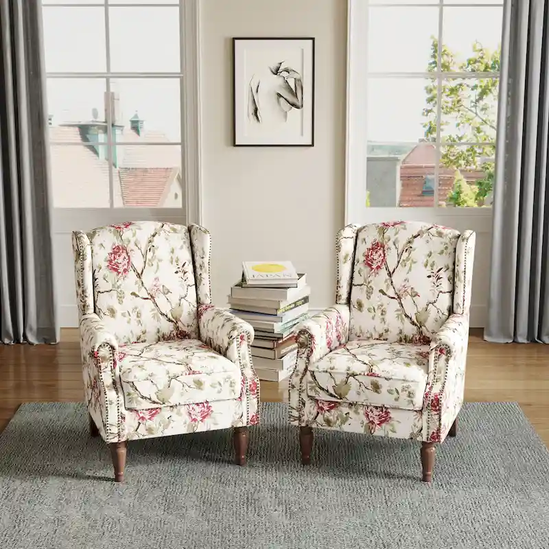 Traditional Nailhead Trim Armchair Accent Chairs Set of 2