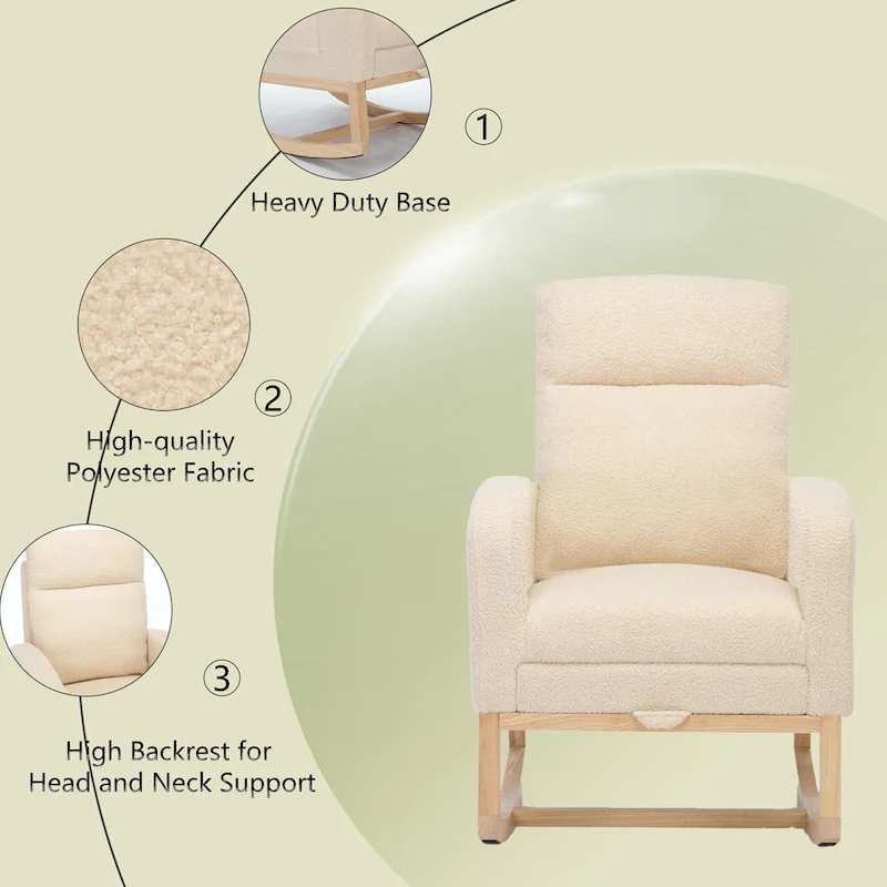 Modern 29.5 High Back Upholstered Rocking Chair with Solid Wood Legs and Adjustable Footrest