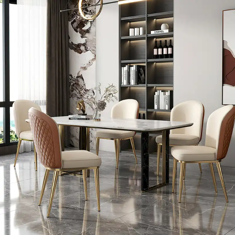 Off-White Dining Chairs with Gold Metal Legs - Cross Back Design (Set of 2)