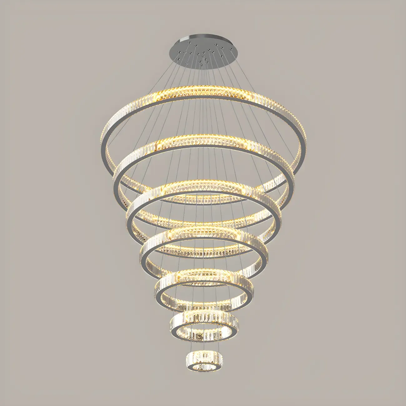 Gold Spiral Ring Crystal Tier Chandelier Modern Remote LED