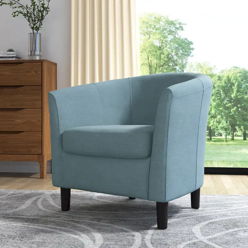 Upholstered Modern Barrel Accent Chair with Wood Legs