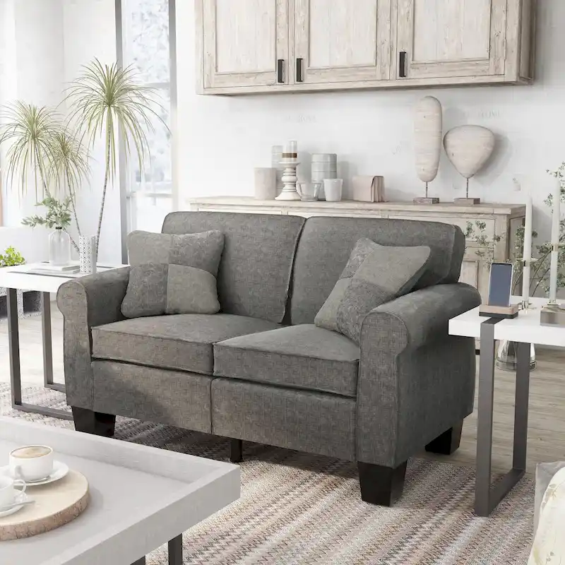 Nele Contemporary Linen Fabric Padded Loveseat by Furniture of America