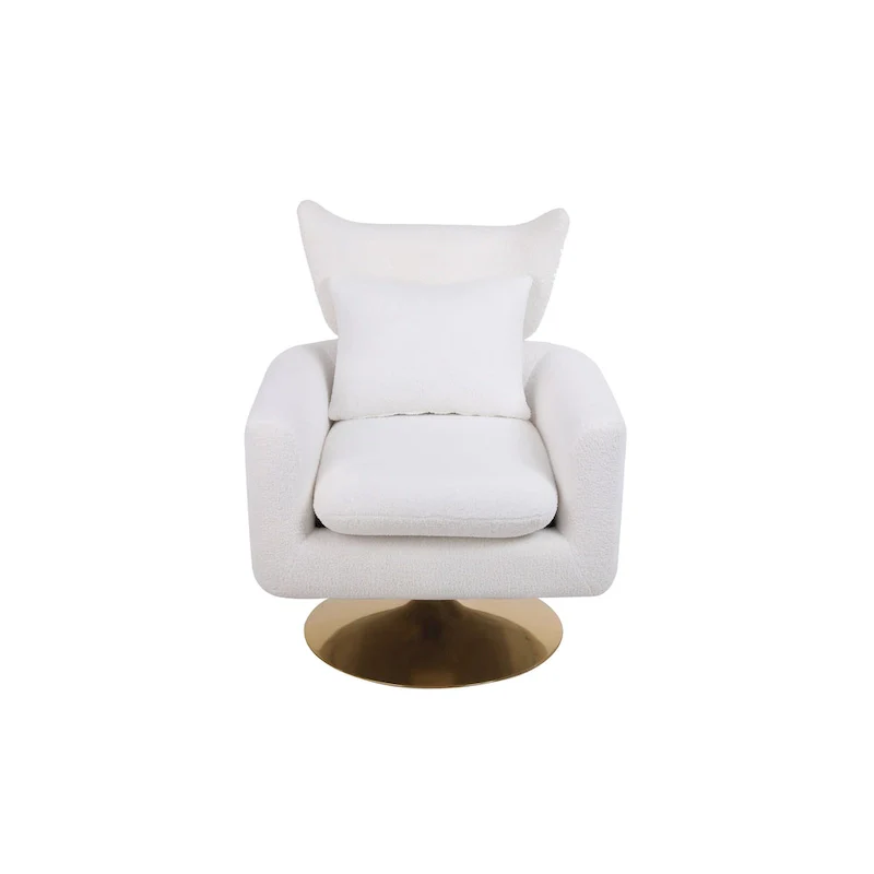 White 29.9 Upholstered 360 Swivel Accent Chair with Iron Base