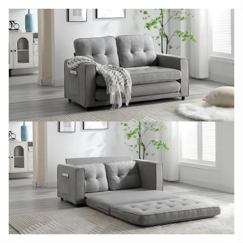 3 Fold Velvet Sofa,Convertible Sleeper Sofabed with Pull Out Couch Bed