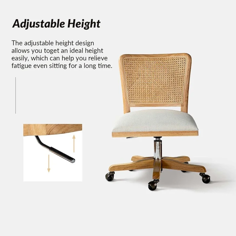 Calcutta Modern Rattan Back Task Chair with Solid Wood Legs by HULALA HOME