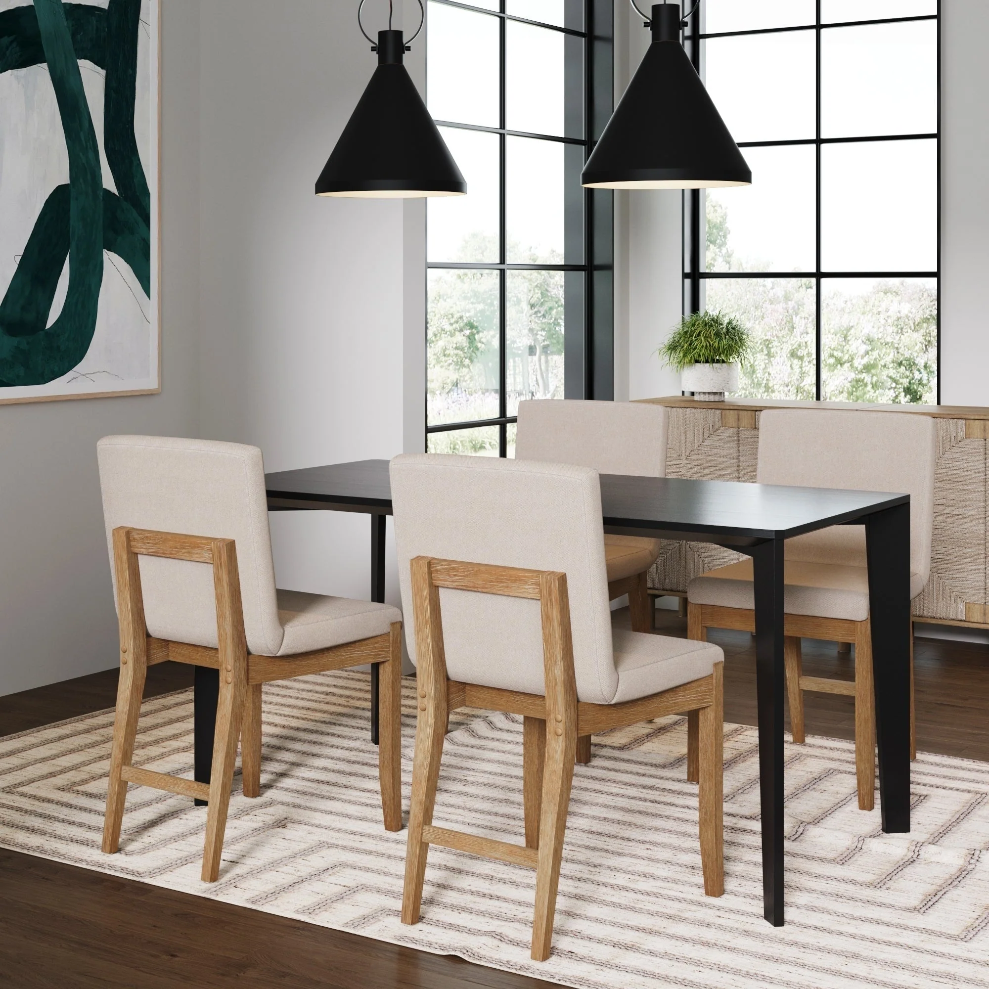 Gracie Modern Bar Stool, Boucle Upholstered Chair and Brushed Wooden Legs