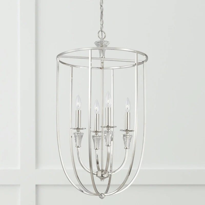 Laurent 18  4-light Polished Nickel Foyer Pendant w/ Crystal Bobeches