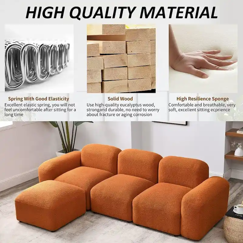 L-Shaped Modular Sectional Sofa with Chaise Lounge, 3-Seat