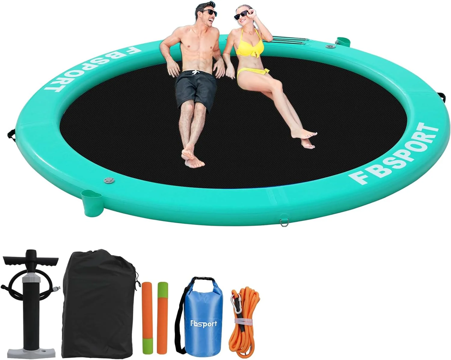 Inflatable Dock Floating Platform, 8ft Inflatable Water Hammock Floating Deck for Lake W/Cupholder, Round Floating Ring Float Ring, Pool Float Raft Lounger Island Platform Pad