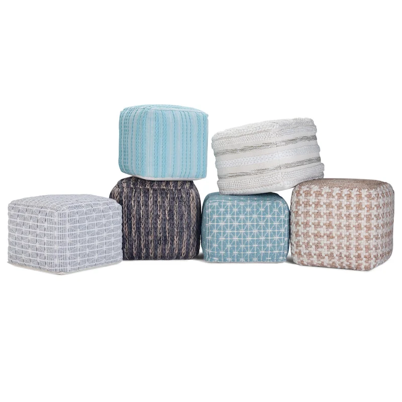 WYNDENHALL Silva Boho Square Pouf in Handloom Woven Pattern