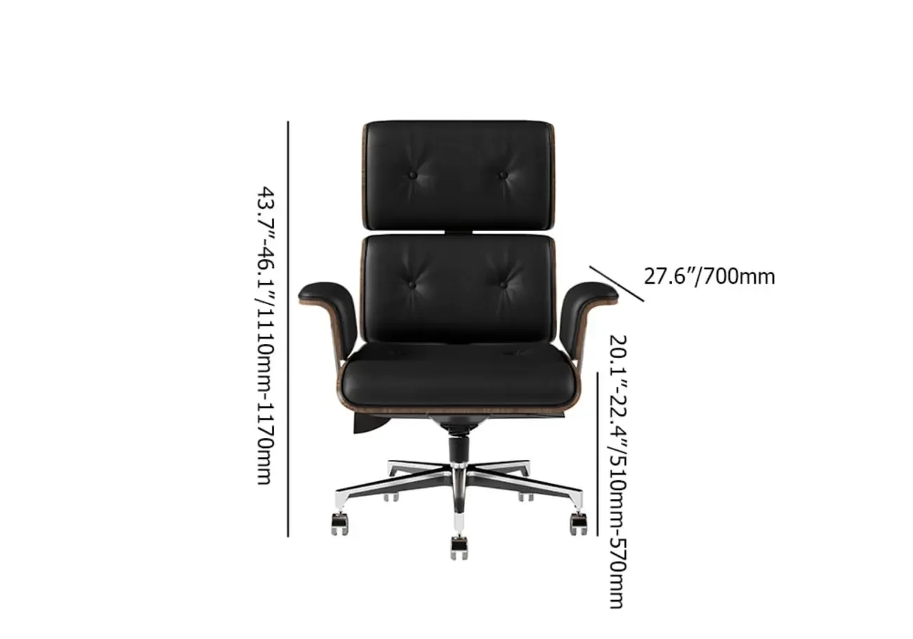 Modern Wood Leather Adjustable Swivel Black Executive Chair