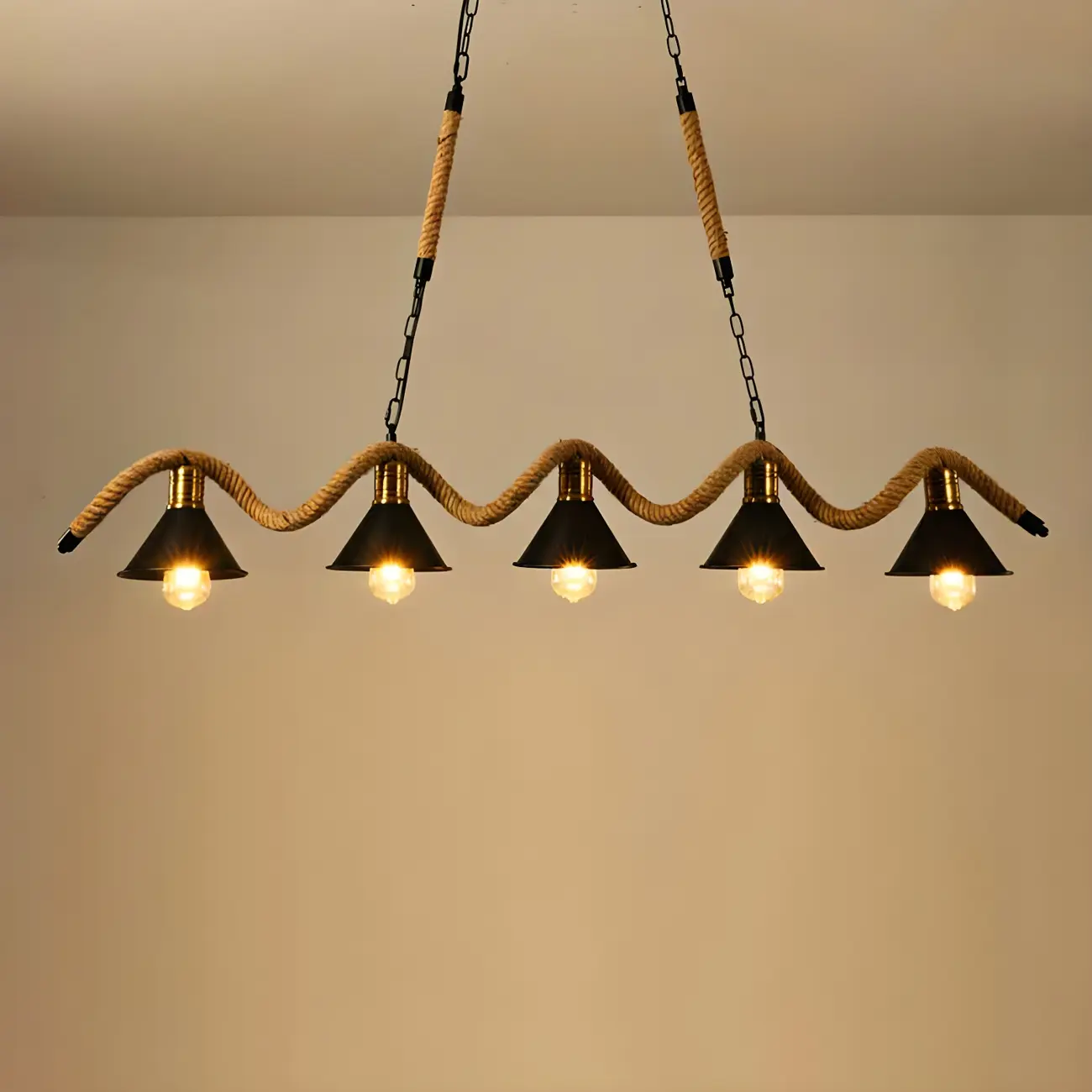Industrial Metal Hemp Rope Pendant Light