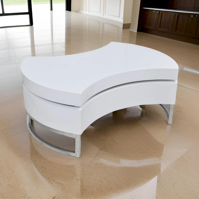 Coffee Table, Contemporary Rotating Storage Design, 32 Inch White