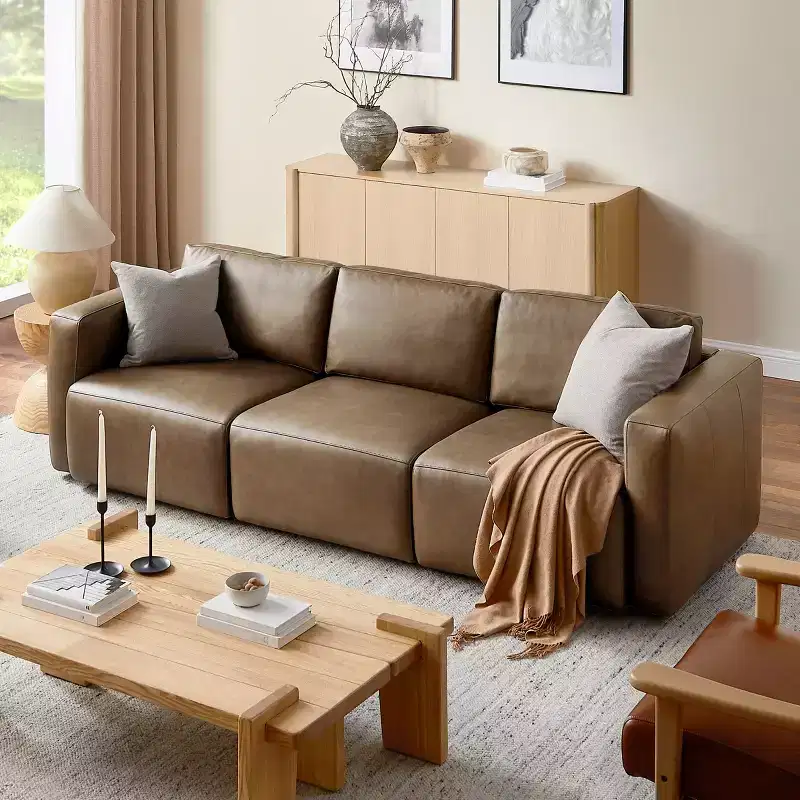 Brown / Chocolate Modular Sectional Sofa, 3-Seater, Leather Upholstered
