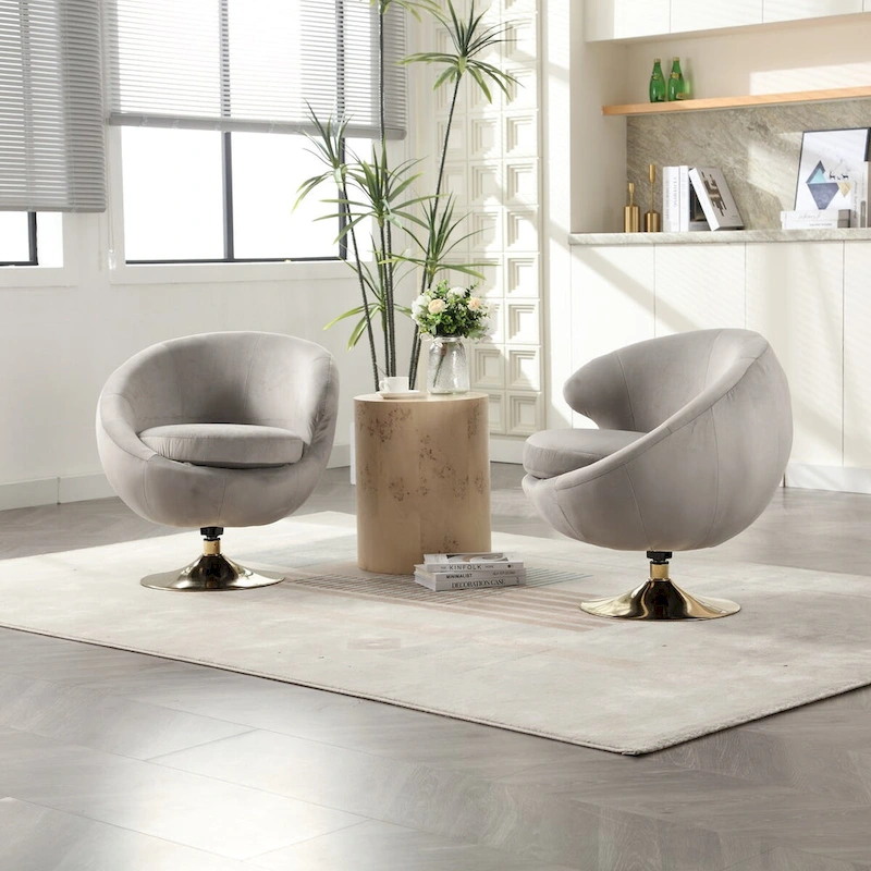 HOMEFUN Velvet 360 Degree Swivel Cuddle Barrel Accent Chairsset of 2