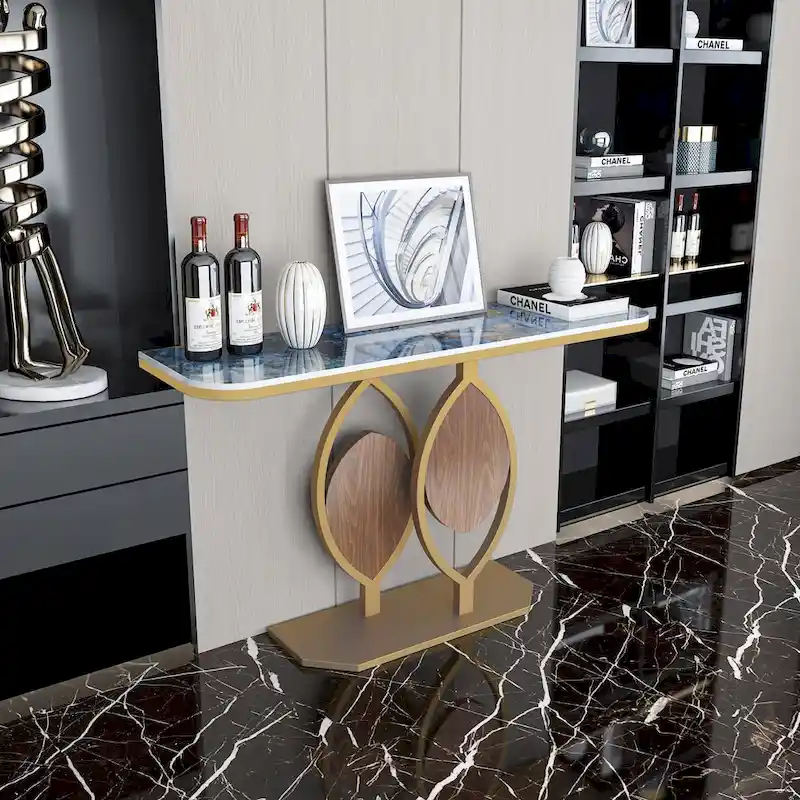 48 Modern Console Marble Table with Gold Base Entryway Living Room - 48x12x31