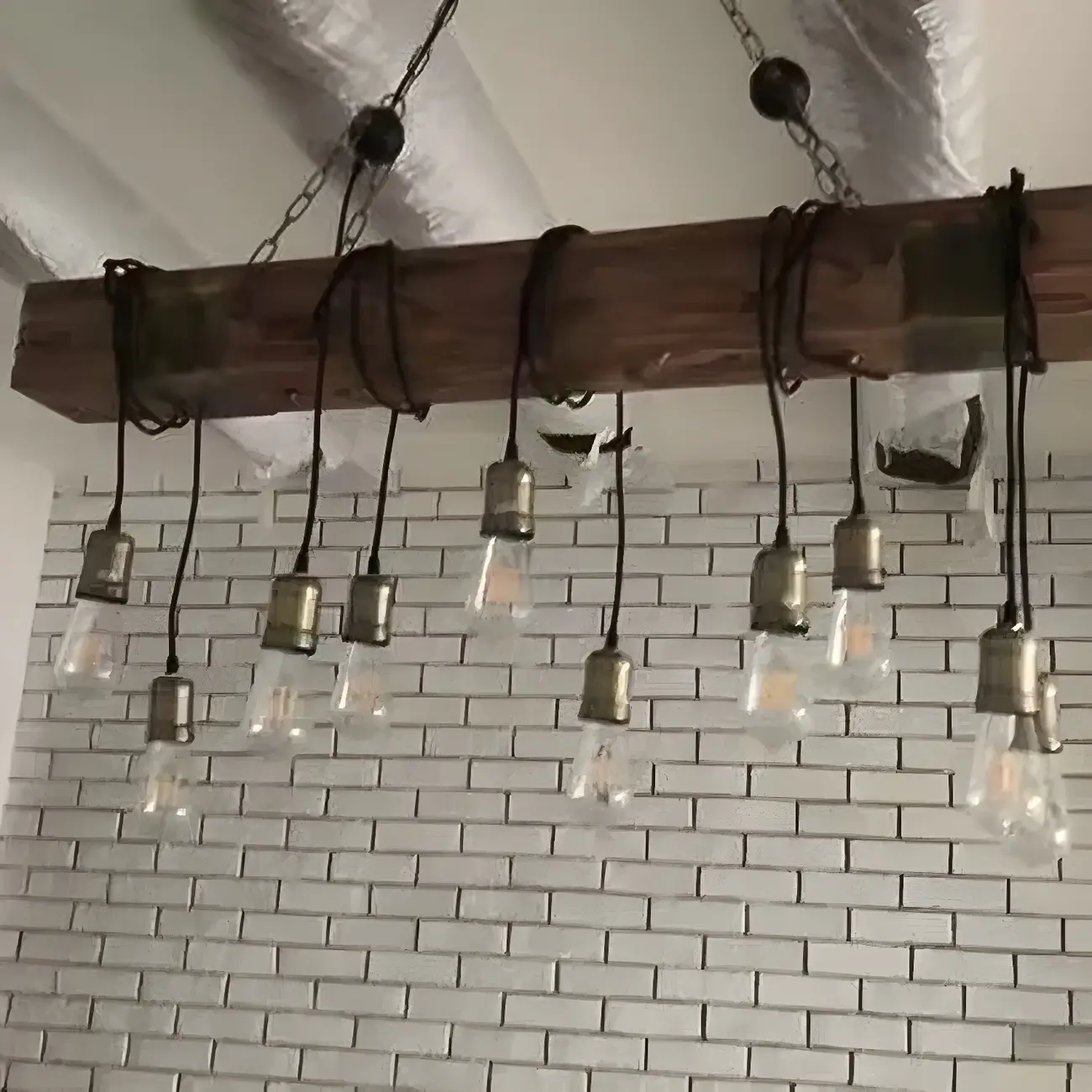 Industrial Brown Wood Large Island Hanging Light