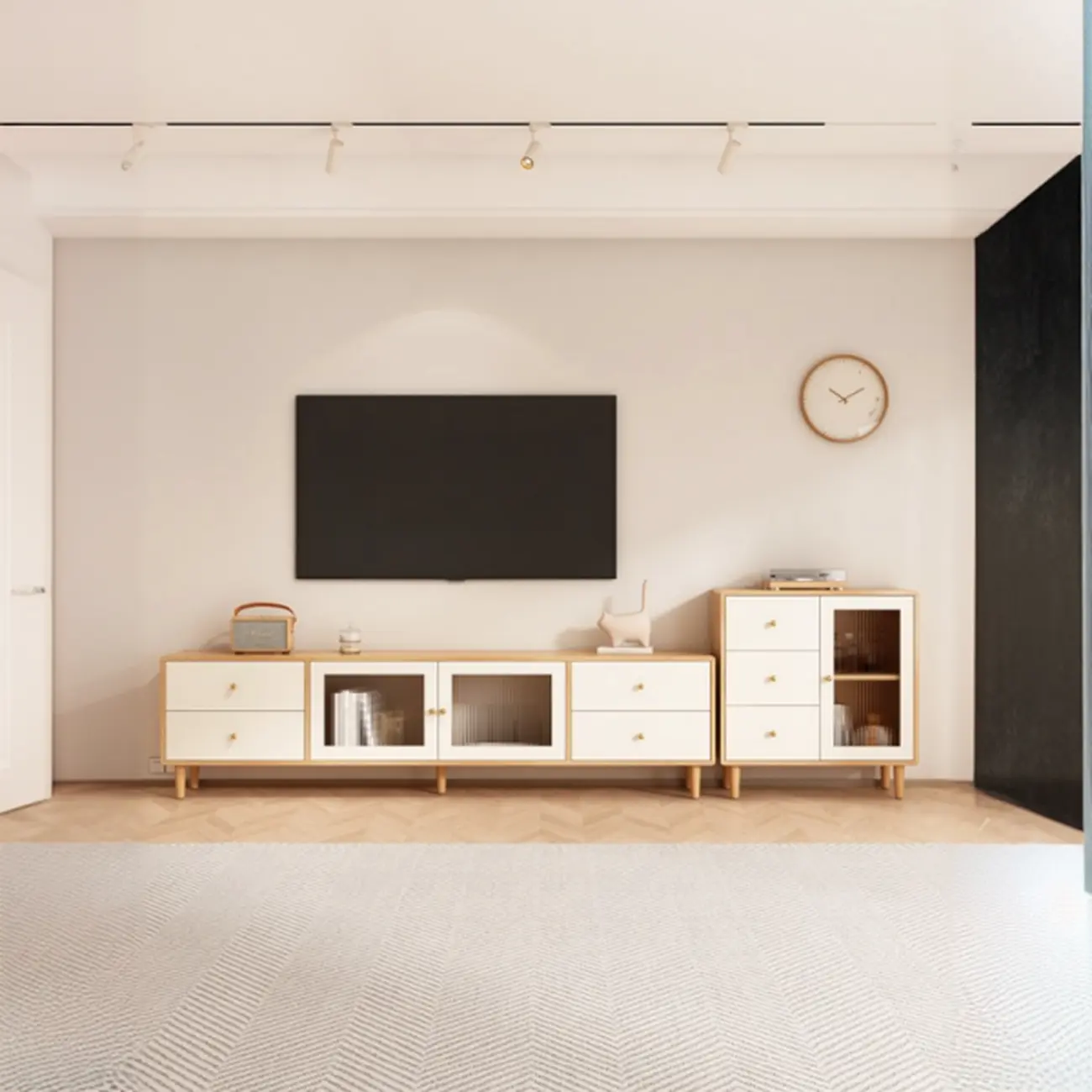 55 Natural Wood Cable Management TV Stand with Drawers