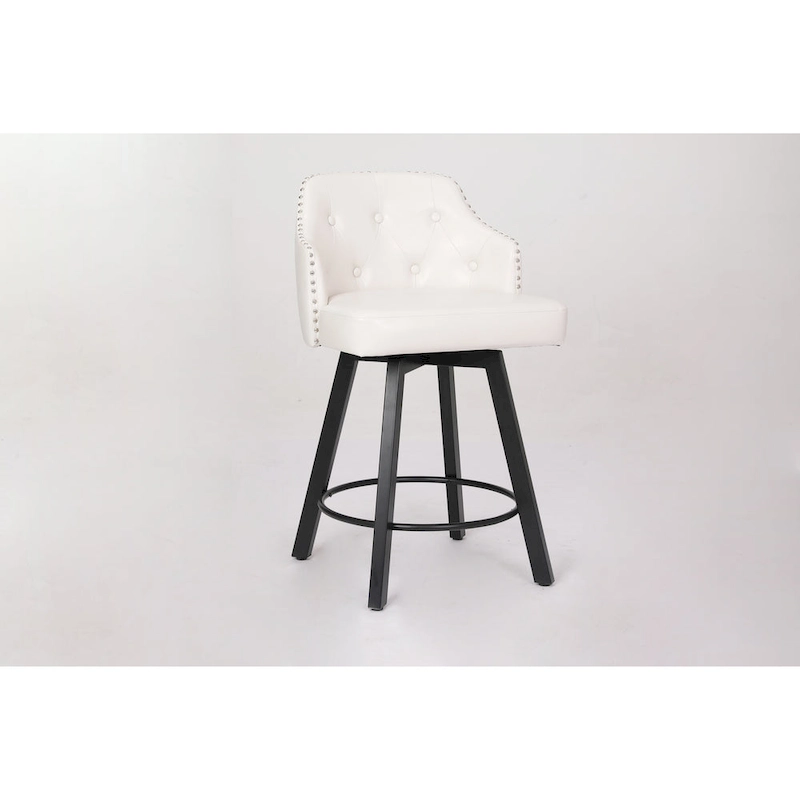 Vintage Set of 2 Swivel Bar Stools with Button-Tufted Backrest, Nailhead Trim, Metal Legs for Kitchen Island Dining Room Bar