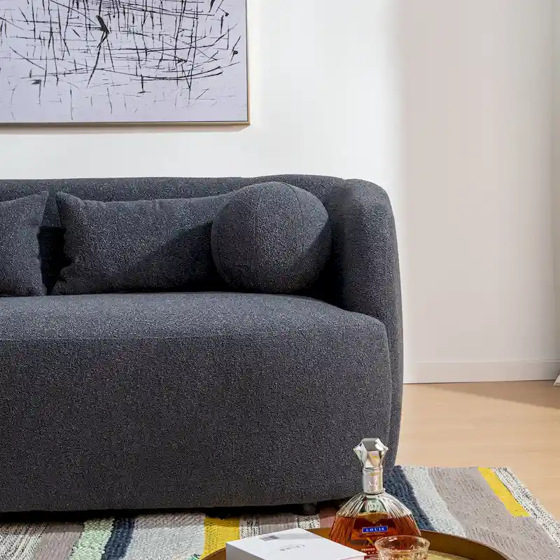 KINWELL Boucle Upholstered 2-Seats Loveseat with Pillows