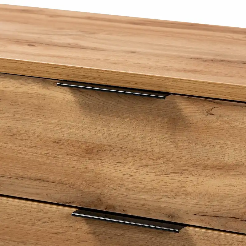 Franklin Oak Wood and Black Metal 5-drawer Bedroom Chest