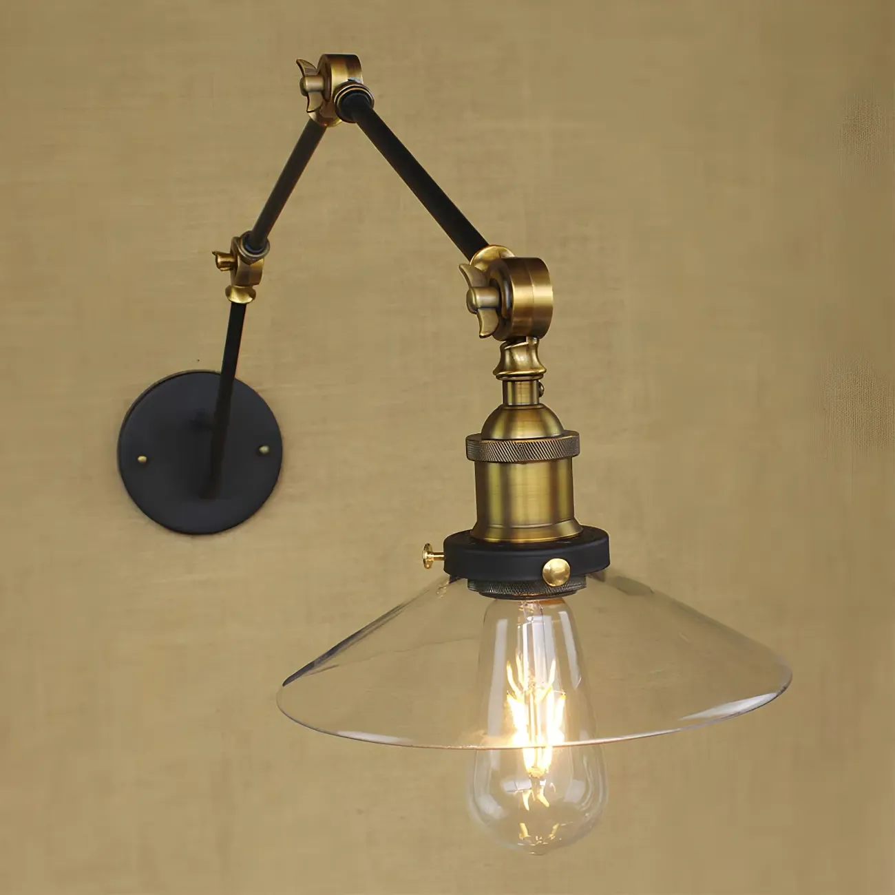 Wide Flare Brass Black 3-Section Arm Swing Wall Light