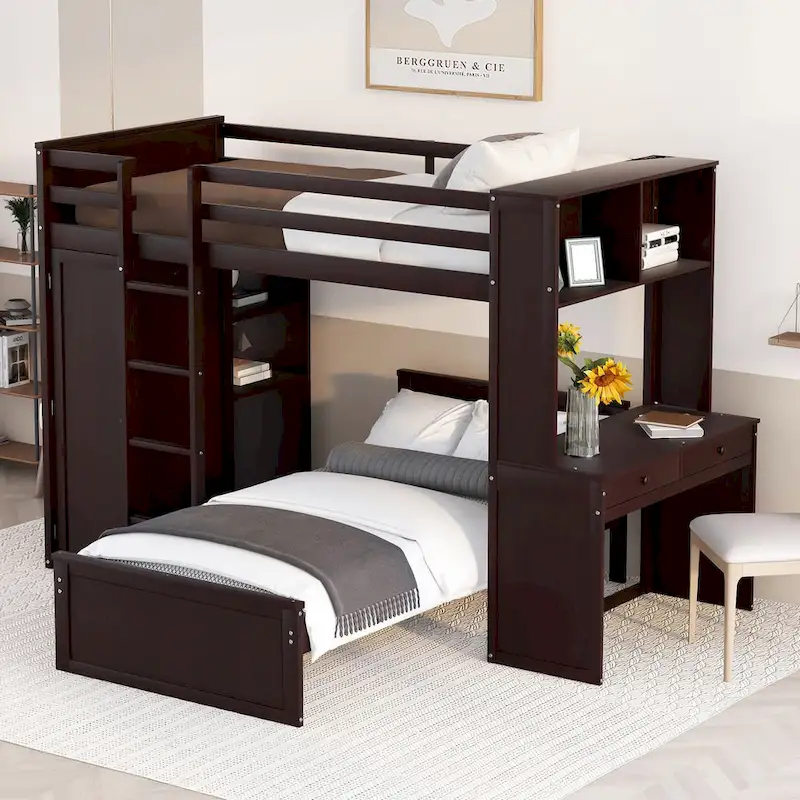 Twin over Twin Pine Loft Bed with Stand-alone