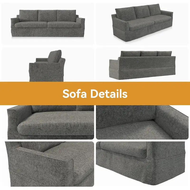 93 Modern 3-Seater Sofa Couch with Deep Seats and Removable Slipcover