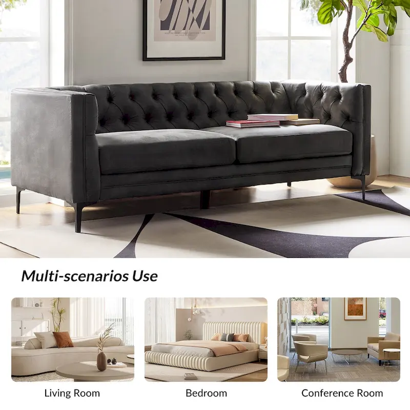 Calymne 84 Classic Square Arms Sofa with Button-Tufted Back by HULALA HOME