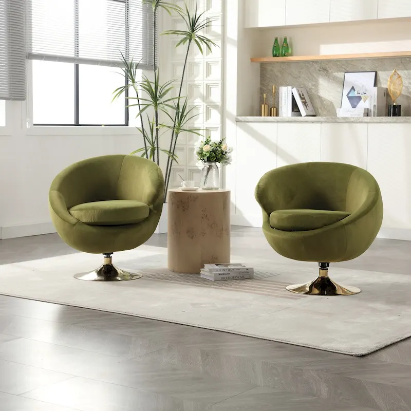 HOMEFUN Velvet 360 Degree Swivel Cuddle Barrel Accent Chairsset of 2