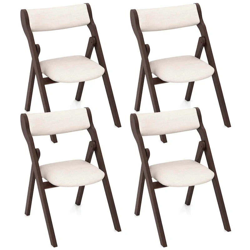 Beige & Dark Brown Folding Chairs - Padded Linen Seat (Set of 2/4)