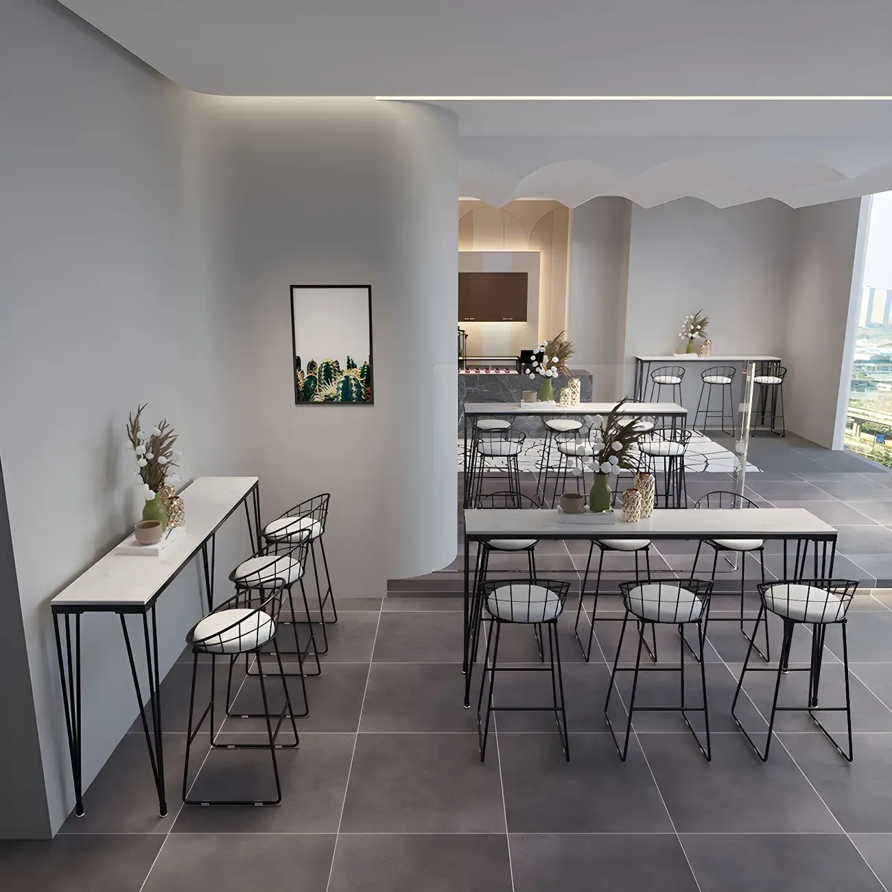 Sleek Black Faux Marble Top Bar Tables