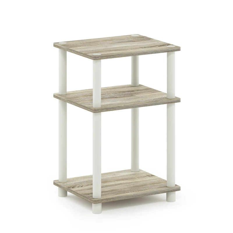 Furinno Just 3-Tier Turn-N-Tube End Table, Sonoma Oak/White