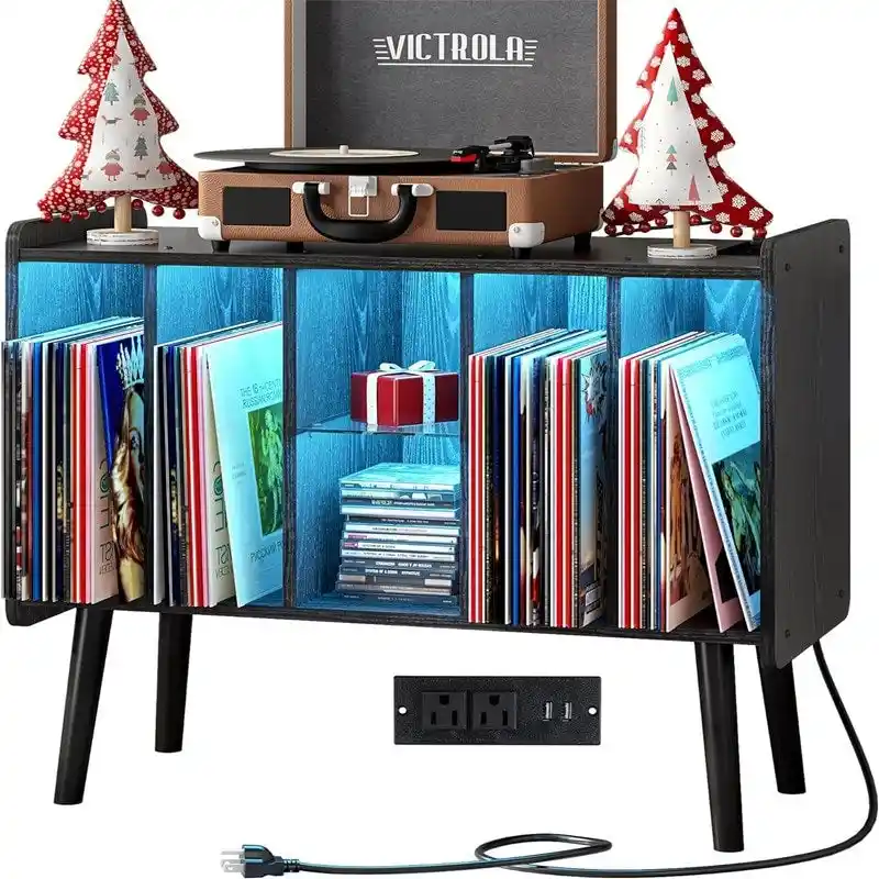 LED Record Player Stand - 14.2 D x 32.5 W x 27.2 H