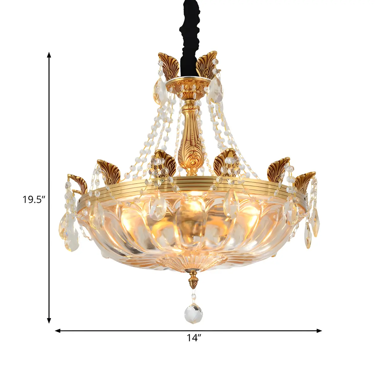 Luxurious Brass Crystal Bowl Bean Chandelier