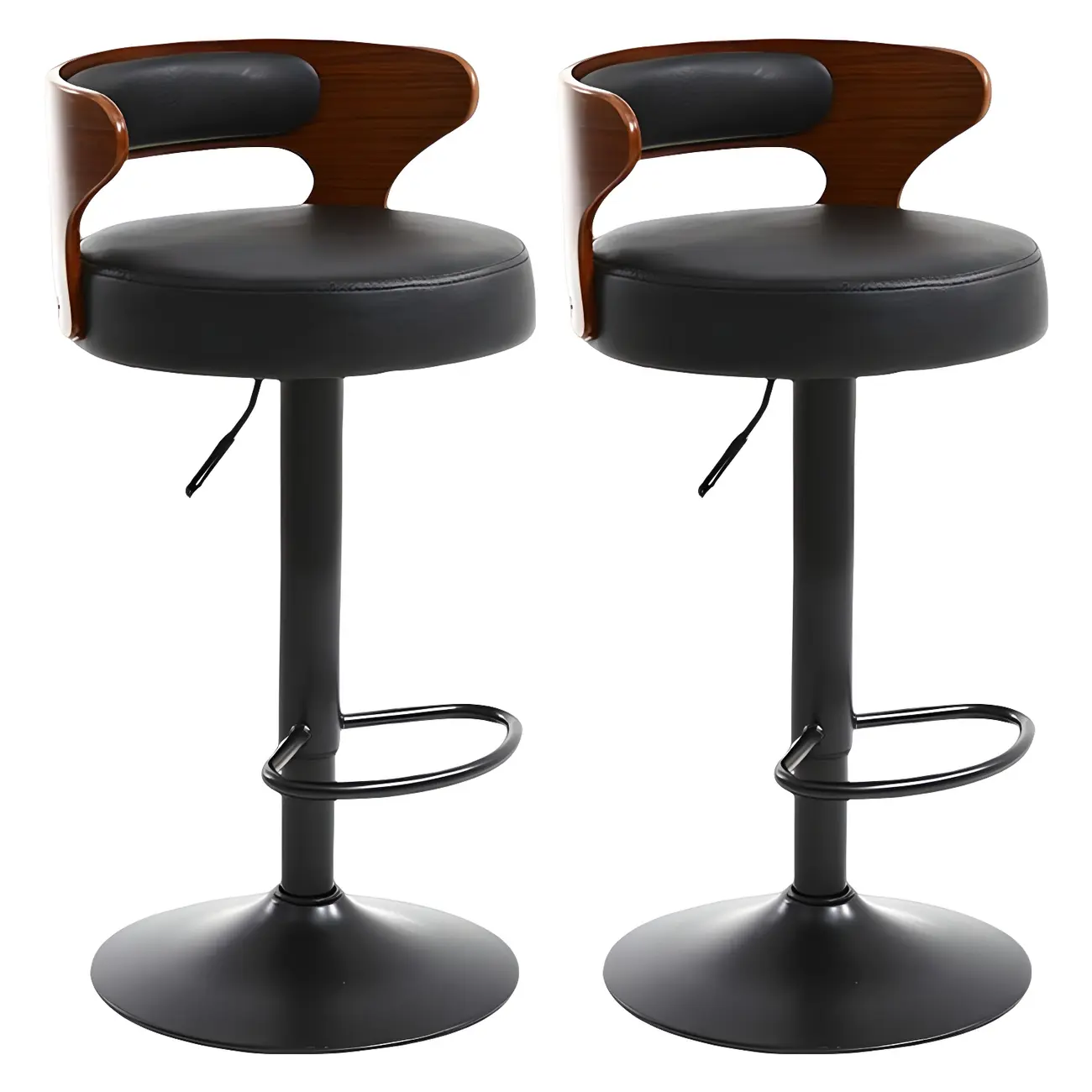 Adjustable Round Leather Swivel Bar Stools with Back