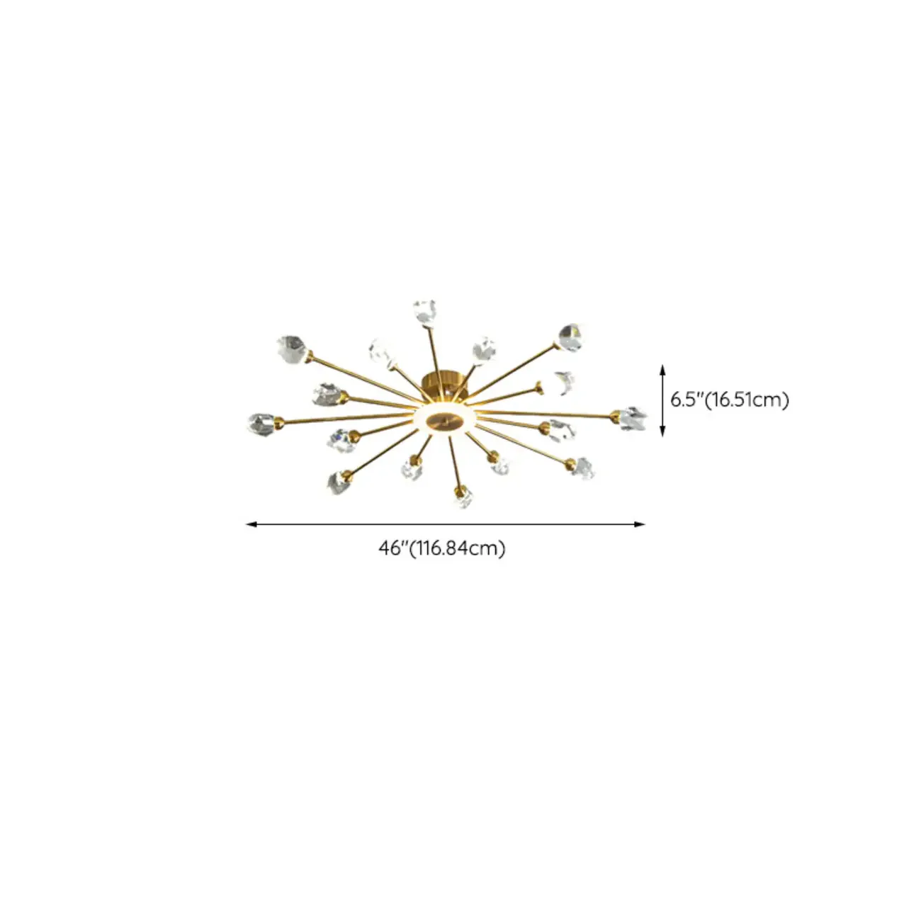 Gold Sputnik Crystal Semi Flush Dimmable LED Ceiling Light
