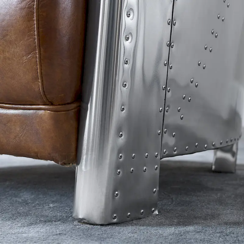 Art Leon IndustrIal Retro Top Grain Leather & Aluminum Accent Chair