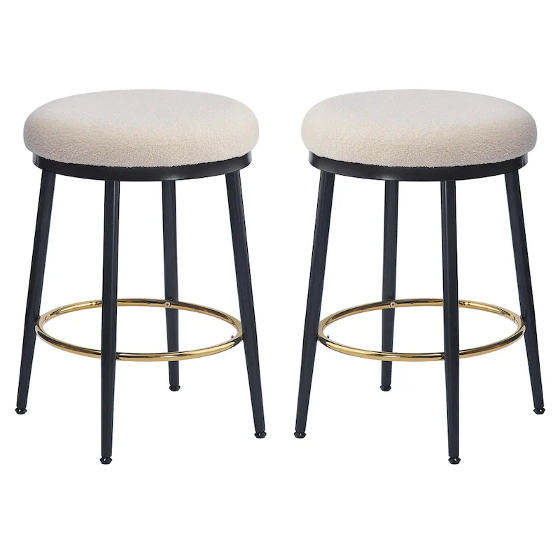 Roomfitters Modern Counter Stools, Set of 2 Bar Height Chairs with Iron Frame, Cushioned Seat and Footrest