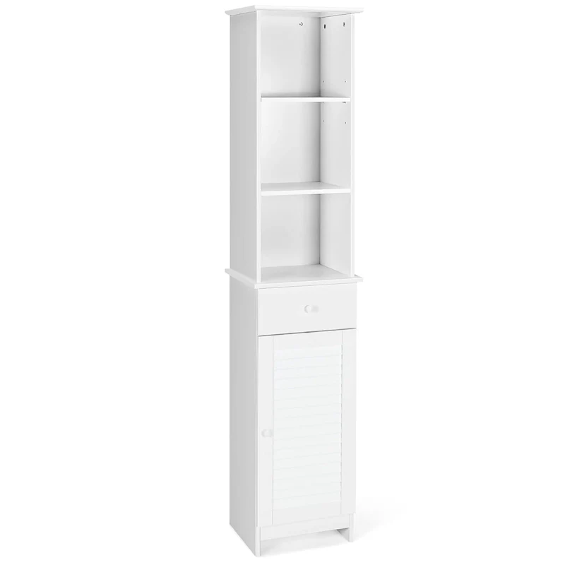 Bathroom Tall Storage Cabinet Freestanding Linen Tower w/ Open