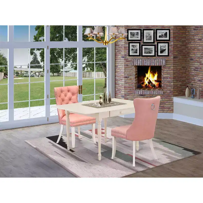 Dark Brown Wood 3-Piece Dining Set for 2 with Faux Leather Arm Chairs