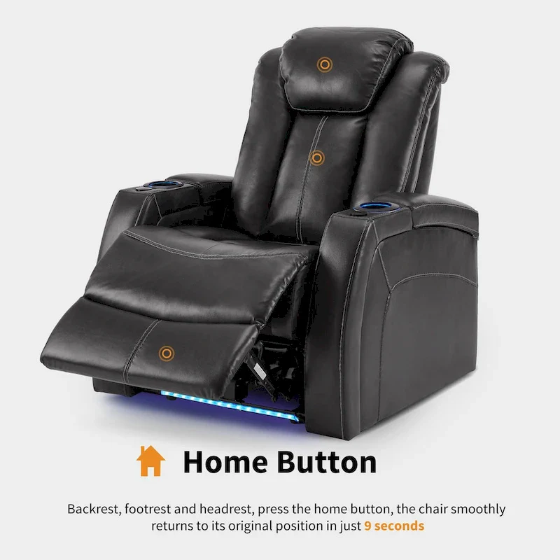 MCombo Power Recliner Chair, Home Theater Seating with Adjustable Headrest and Tray Table, Breathable Leather HTS422