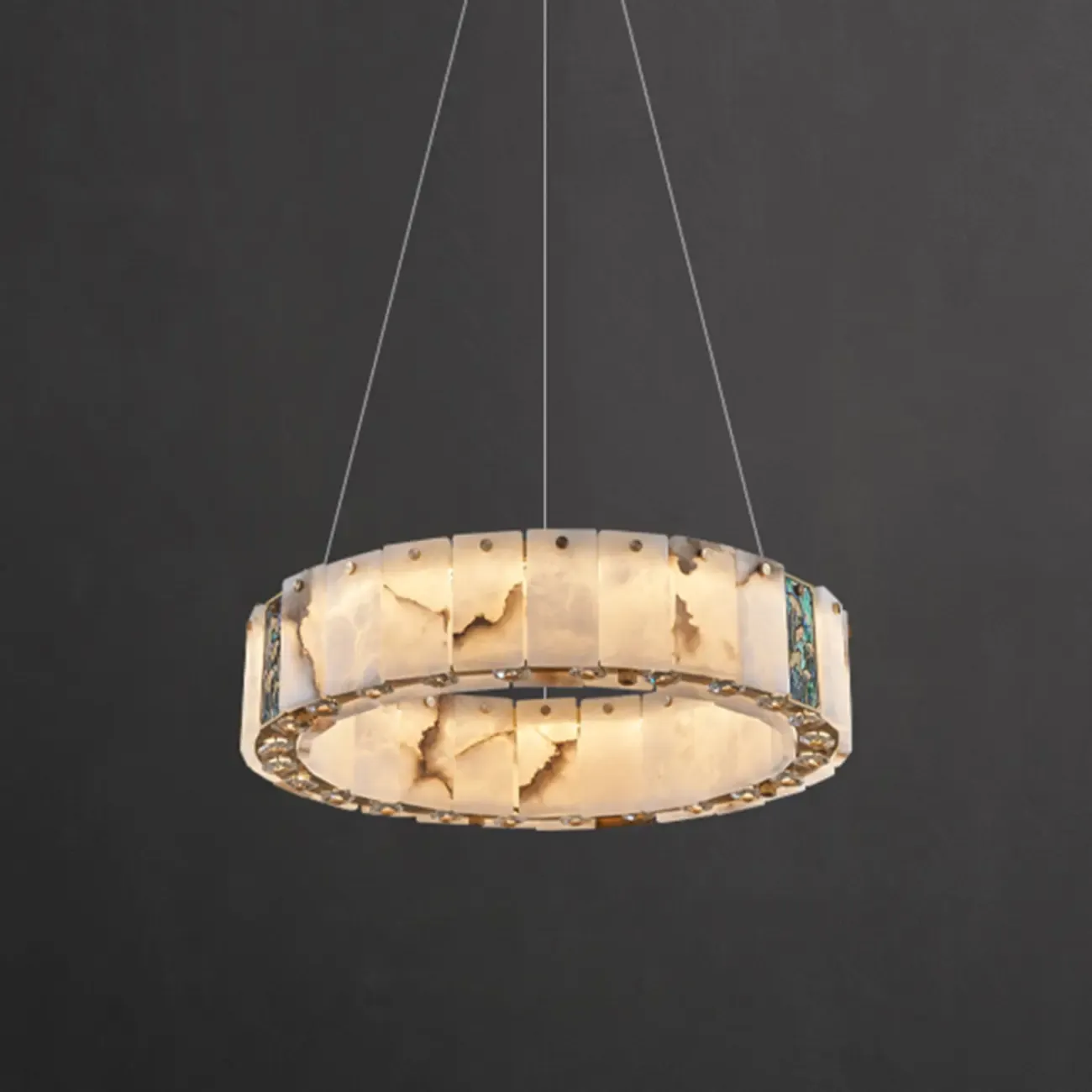 Agate Gold Circular Onyx Modern Ring Chandelier Light