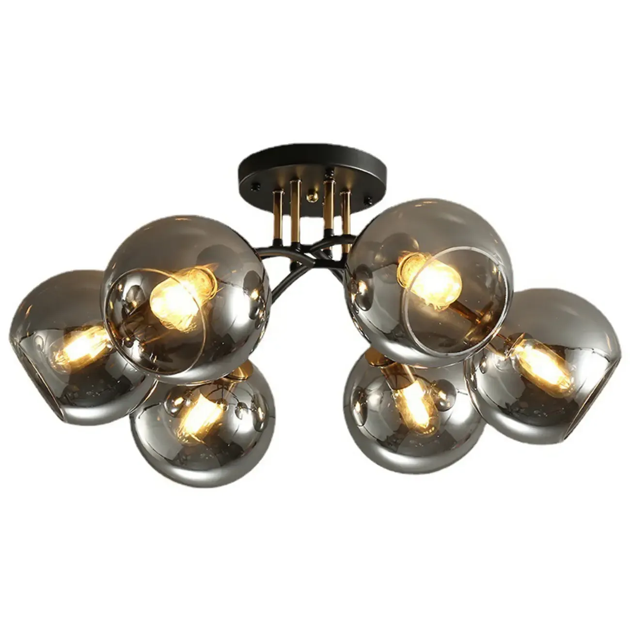 Modern Smoke Grey Glass Sphere Semi Flush Ceiling Light