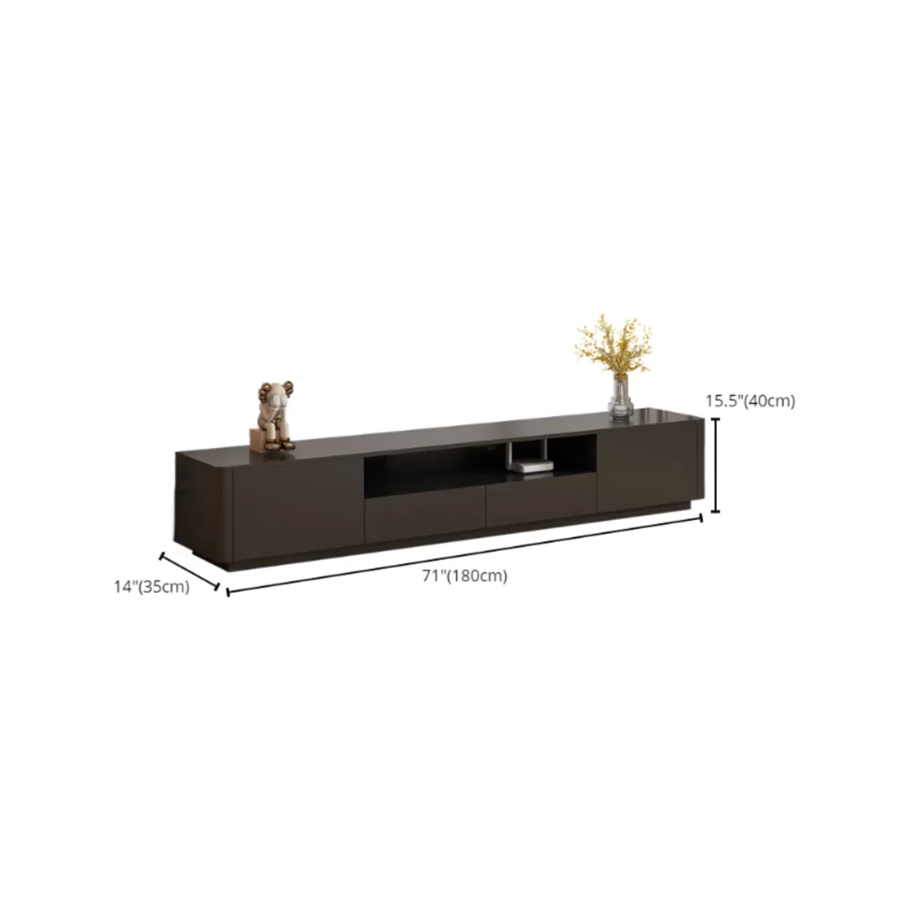 Modern Black Wooden TV Stand with Cable Management