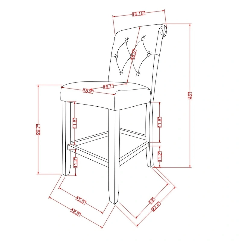 Roundhill Furniture Leviton Solid Wood Tufted Asons Barstool, Set of 2