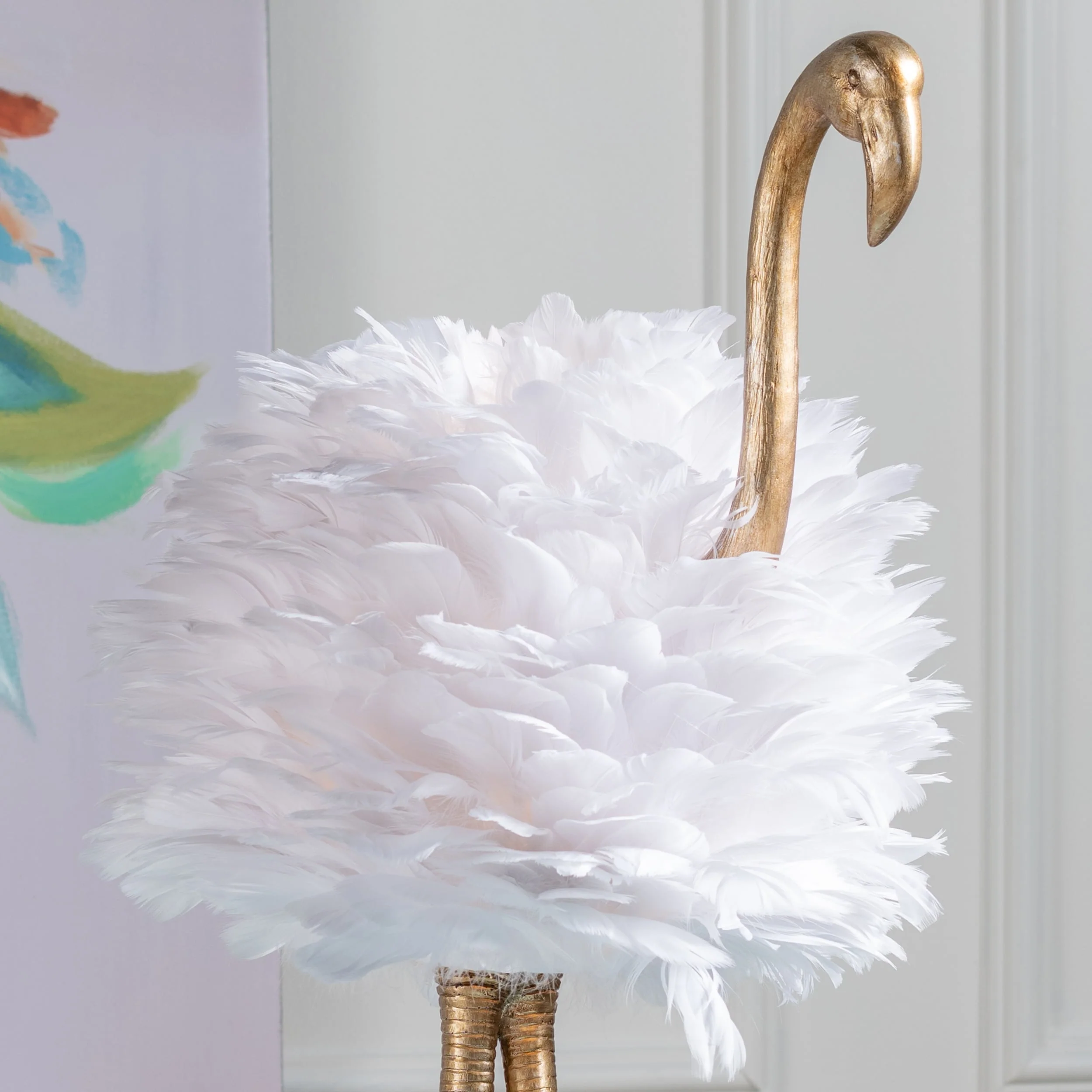 Flamingo Table Lamp - White and Gold - 30.5 H - 30H x 19W x 14D