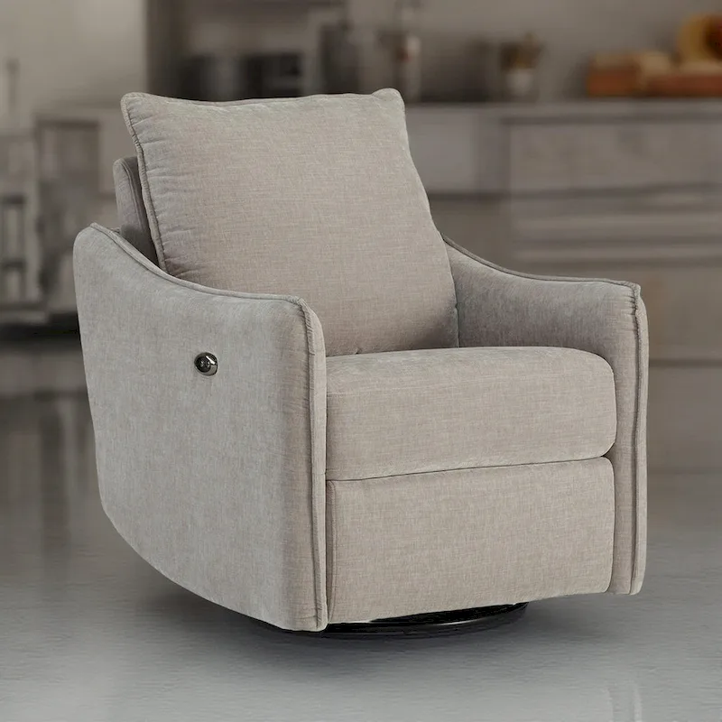 Bradley Swivel Power Recliner Chair, Gray Polyester, Pillow Back