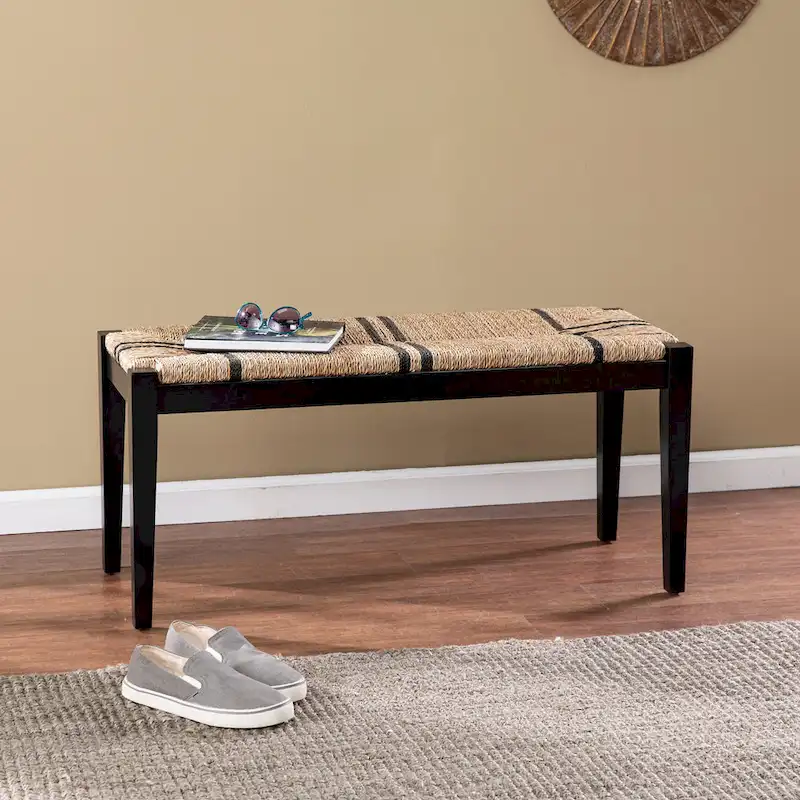 SEI Furniture Gainford Transitional Black Woven Fiber Bench