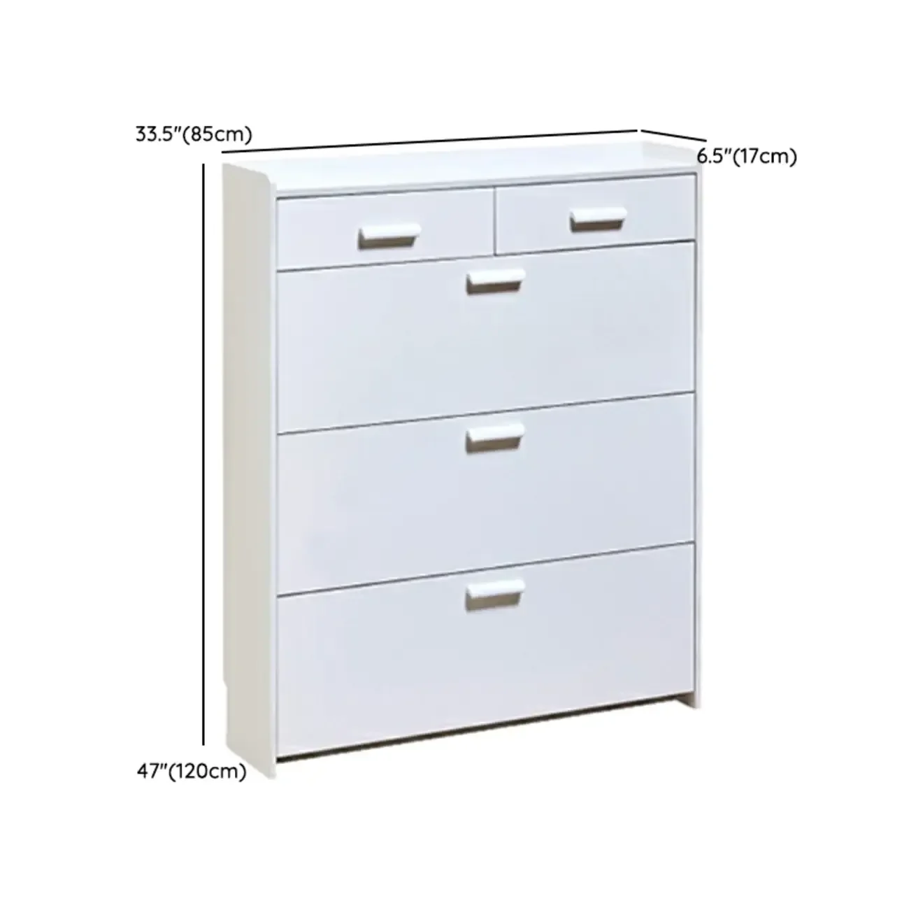 Narrow Wall-Mounted White Shoe Cabinet with Drawers